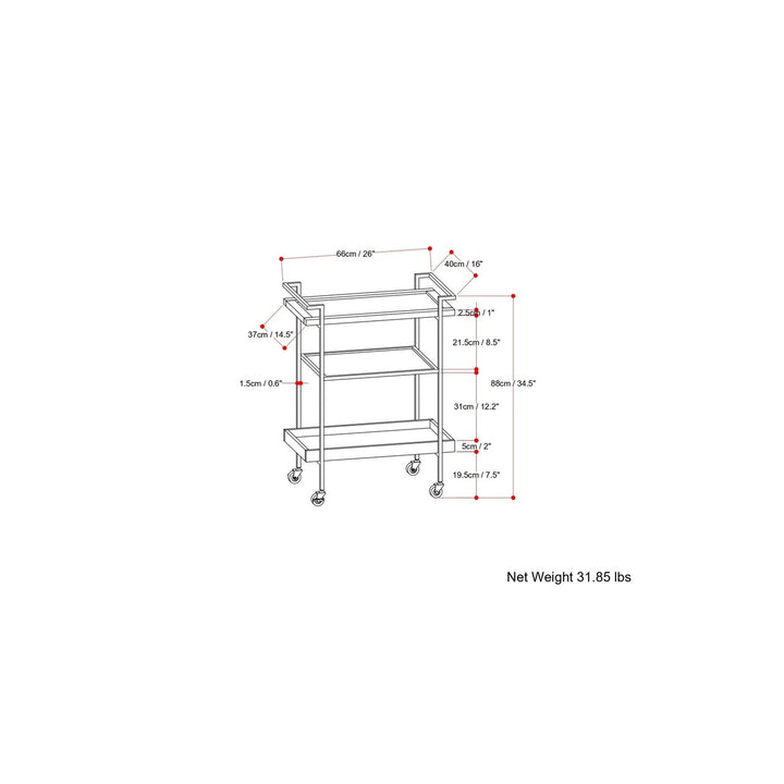 Jace 26 inch Mango Bar Cart Three Tier Storage Gold Metal Frame Mobile Image 12
