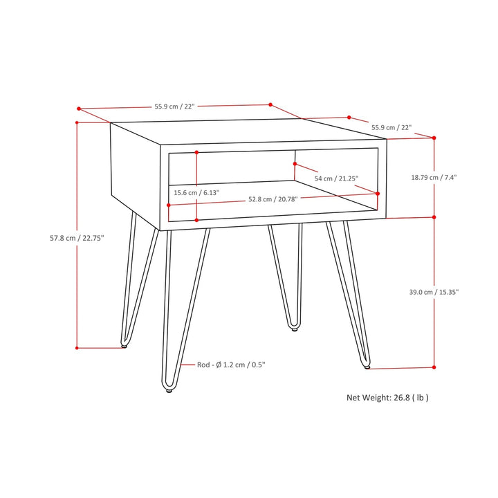 Hunter End Table Oak Wood Industrial Side Table with Metal Hairpin Legs 22in Image 10