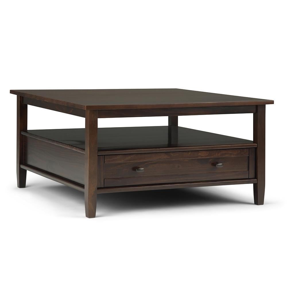 Simpli Home Square Coffee Table Rustic Solid Wood 36x36 with Storage Drawers Image 1