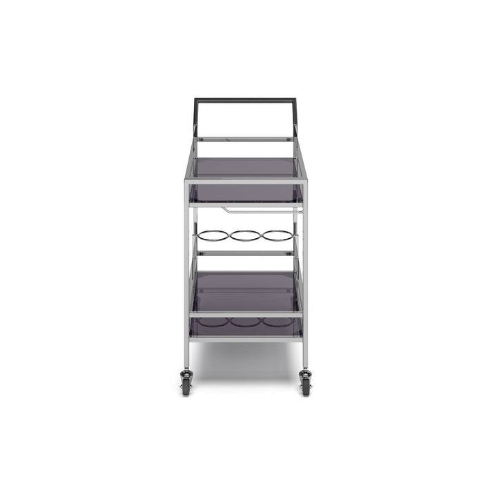 Watts Bar Cart Chrome Stainless Steel Clear Glass Rolling Storage 2 Shelves Image 4