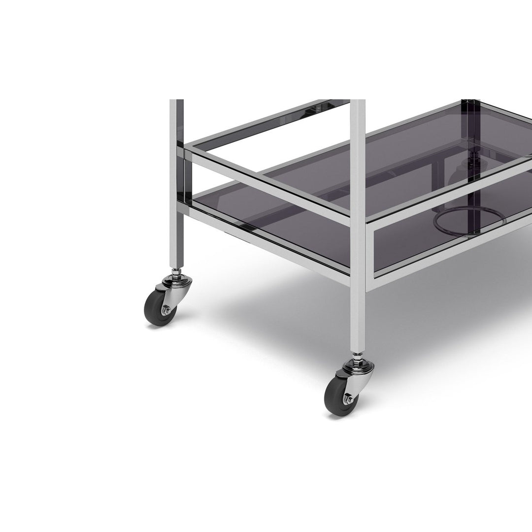 Watts Bar Cart Chrome Stainless Steel Clear Glass Rolling Storage 2 Shelves Image 7