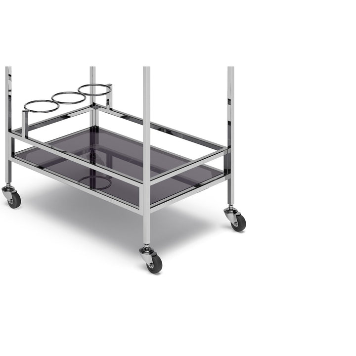 Watts Bar Cart Chrome Stainless Steel Clear Glass Rolling Storage 2 Shelves Image 8