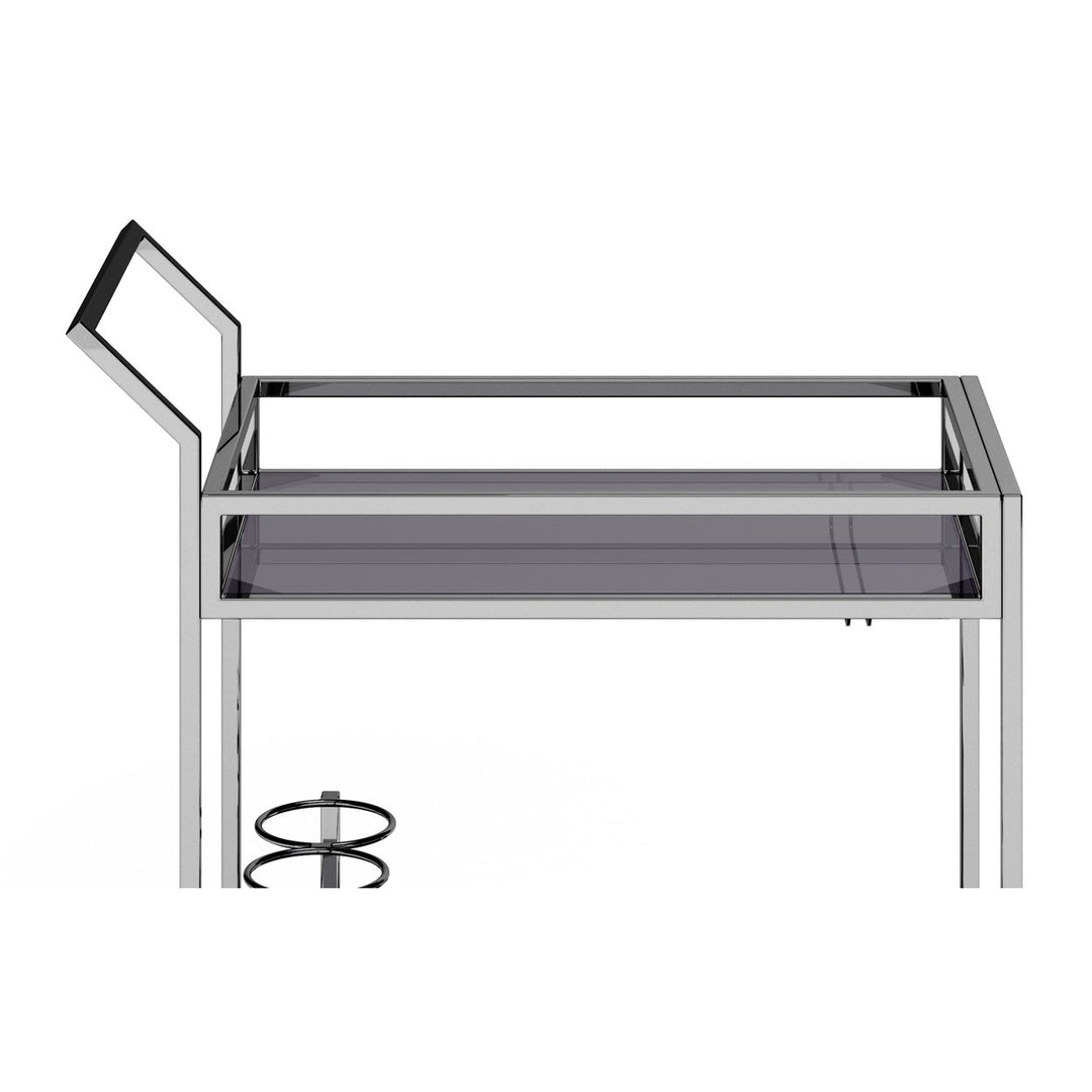 Watts Bar Cart Chrome Stainless Steel Clear Glass Rolling Storage 2 Shelves Image 10