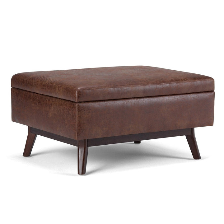 Owen Small Coffee Table Ottoman in Distressed Vegan Leather Image 1