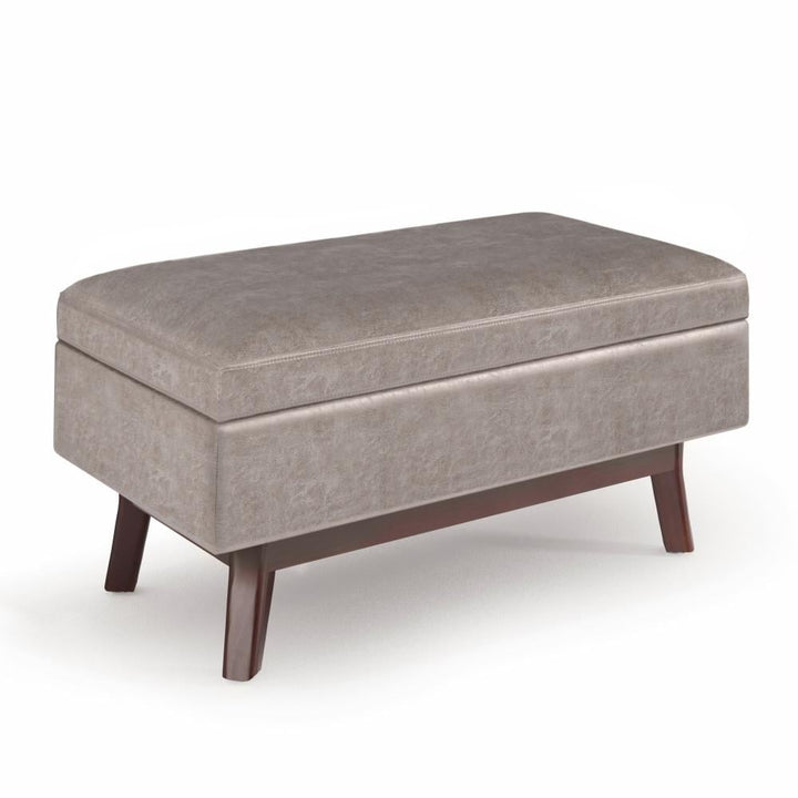 Owen Small Rectangular Storage Ottoman in Distressed Vegan Leather Image 1