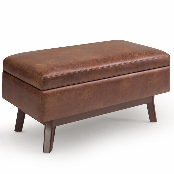 Owen Small Rectangular Storage Ottoman in Distressed Vegan Leather Image 3