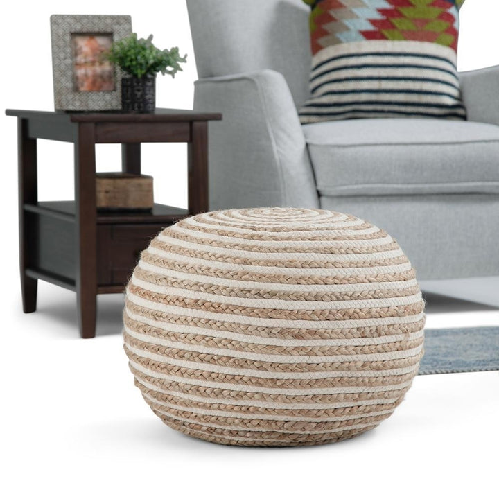 Yolanda Round Pouf Natural Jute Cotton 20in Lightweight Multi-Functional Seating Image 2