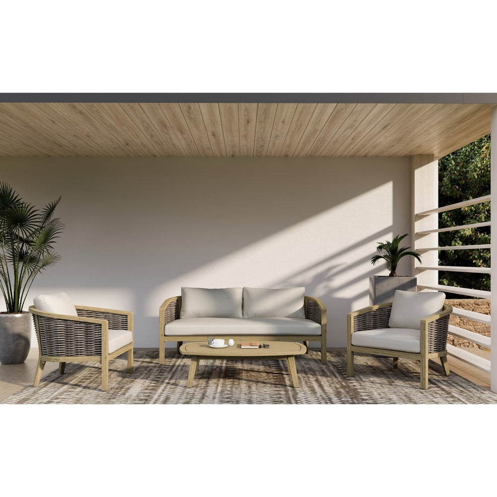 Parkside Outdoor Sofa Acacia Frame Weather Resistant PE Rattan Cushions Deep Seat Image 2