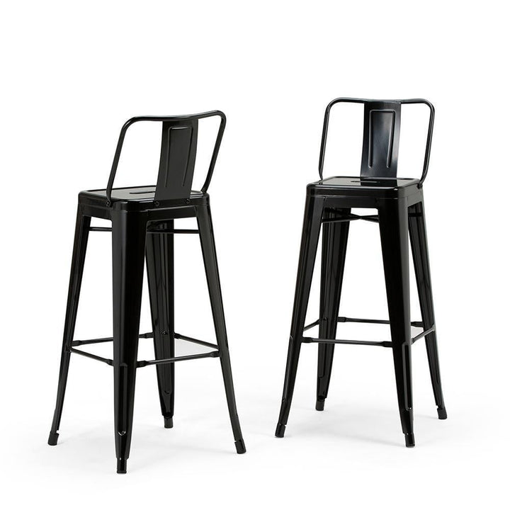 Rayne Metal Bar Stool Set of 2 30 Inch Industrial Style Curved Back Iron Design Image 1