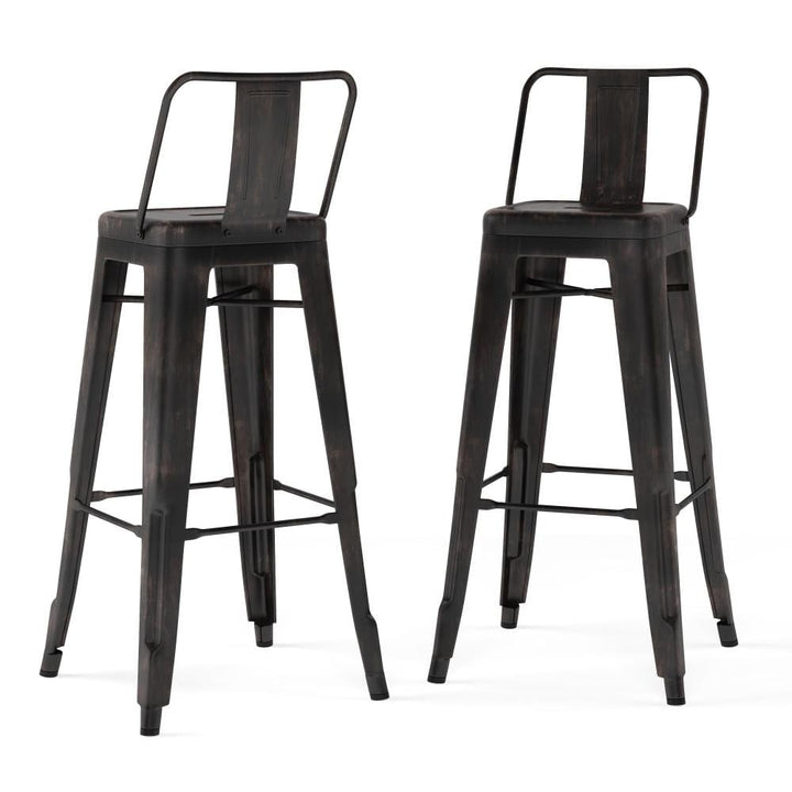 Rayne Metal Bar Stool Set of 2 30 Inch Industrial Style Curved Back Iron Design Image 1