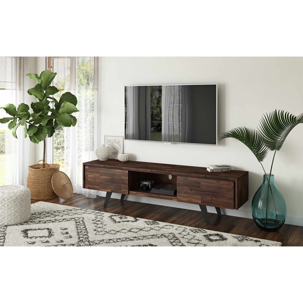 Lowry 72 Inch Acacia TV Media Stand with Metal Legs Industrial Design Storage Image 2