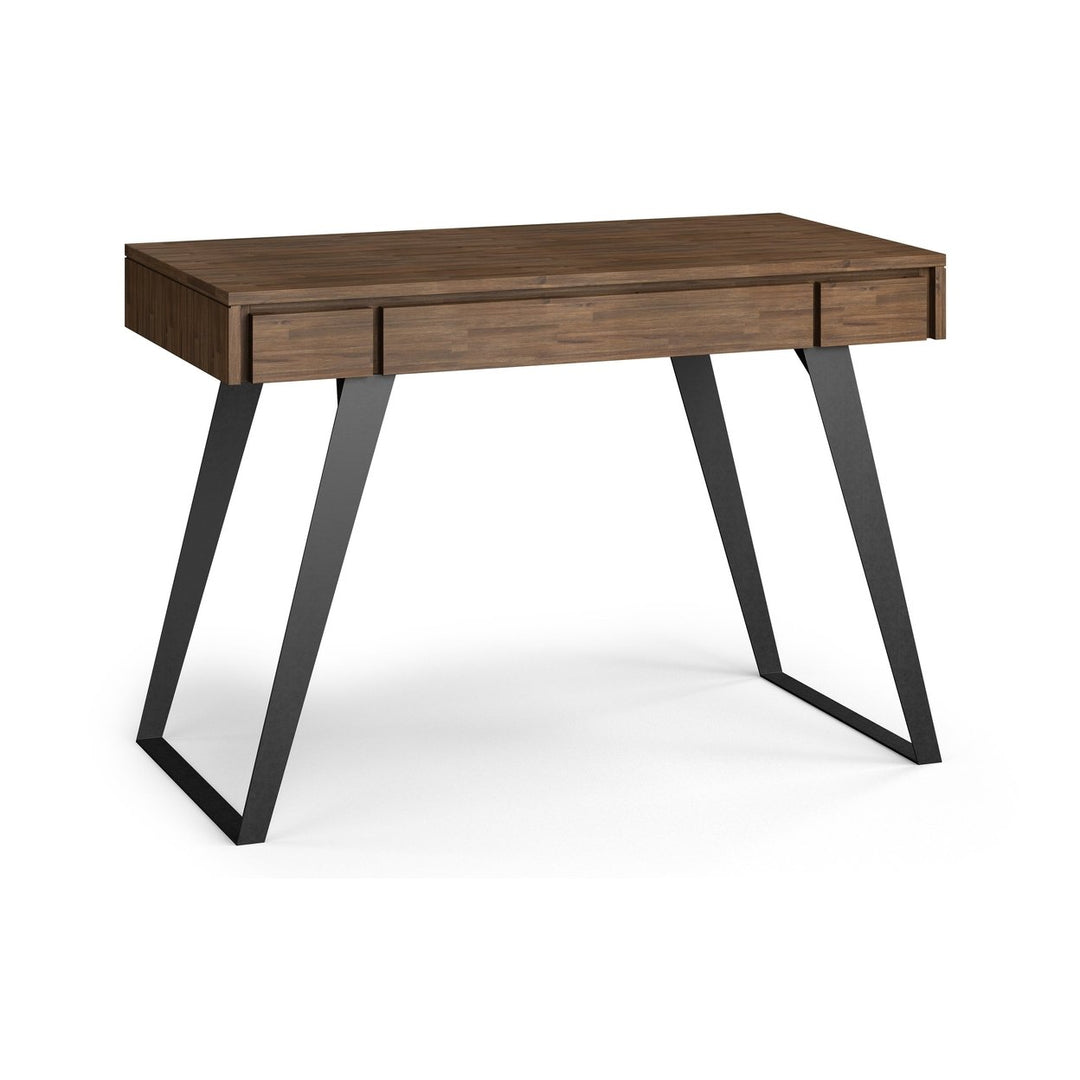 Lowry Small Desk Acacia Wood Industrial Design with Keyboard Tray and Drawers Image 1