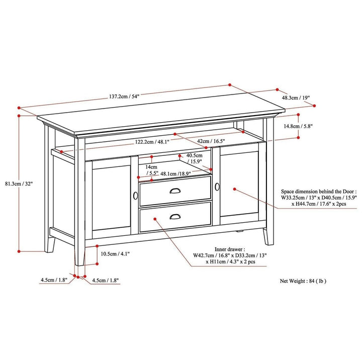 Redmond Tall TV Stand for TVs up to 60 inches Solid Wood Rustic Design 54" W Image 8