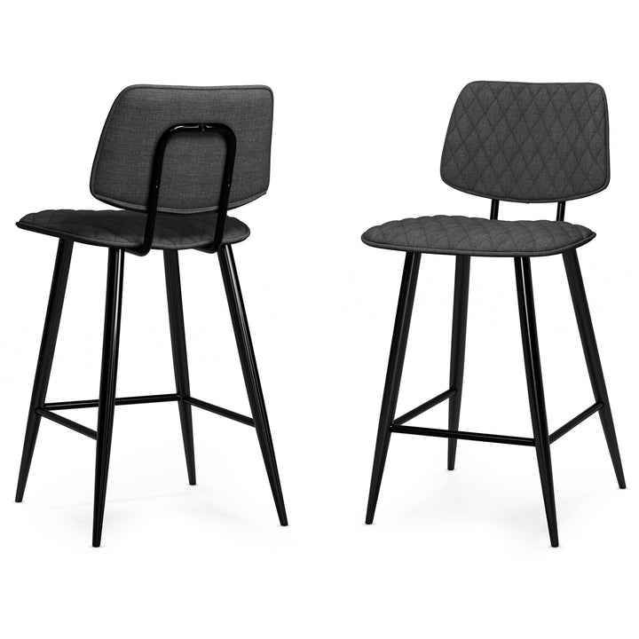 Raya Counter Height Stool Set of 2 Black Cushioned Metal Frame Quilted Upholstery Image 2