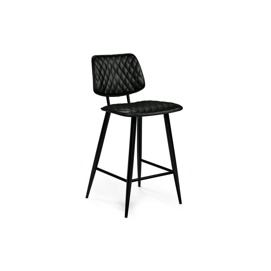 Raya Counter Height Stool Set of 2 Black Cushioned Metal Frame Quilted Upholstery Image 4