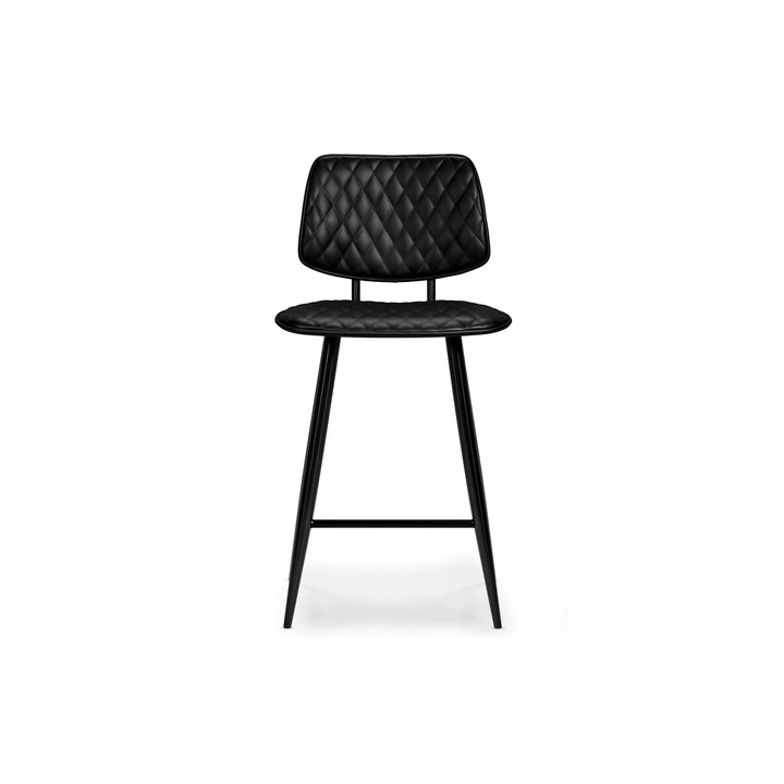 Raya Counter Height Stool Set of 2 Black Cushioned Metal Frame Quilted Upholstery Image 5