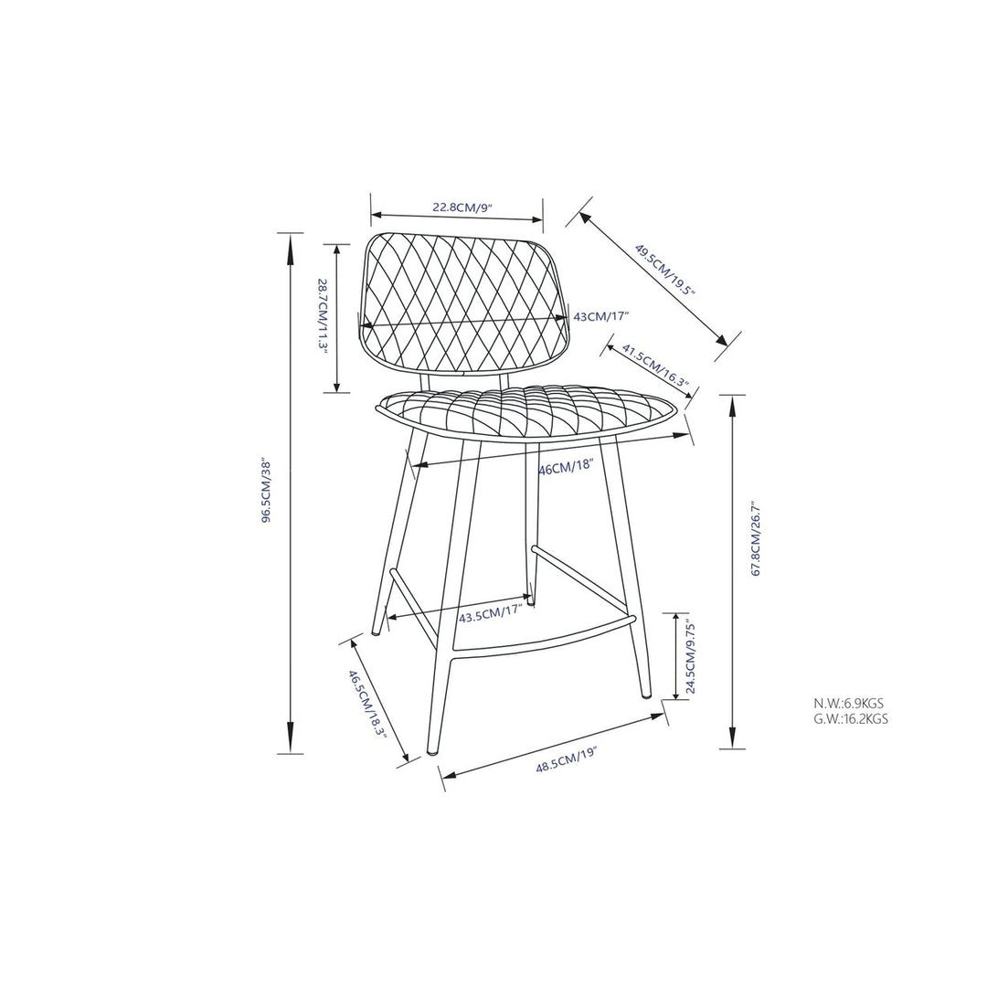 Raya Counter Height Stool Set of 2 Black Cushioned Metal Frame Quilted Upholstery Image 12