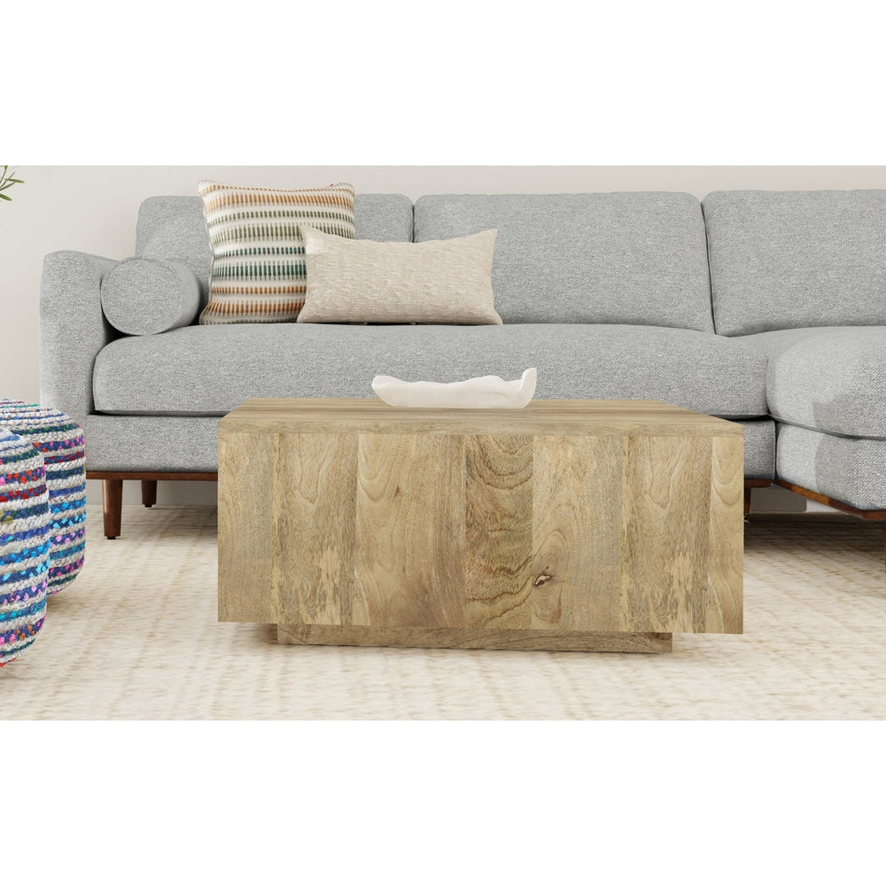 Lockhart Square Coffee Table Solid Mango Wood Modern Natural Finish 36" Image 2