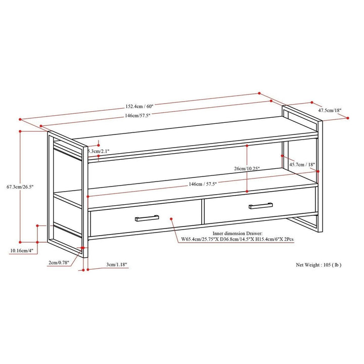 Riverside Mango TV Stand 60 Inch Solid Hardwood Media Console with Drawers Image 5