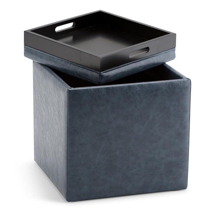 Rockwood Cube Storage Ottoman Vegan Leather Multi-Functional Tray 16.9 Inch Image 8