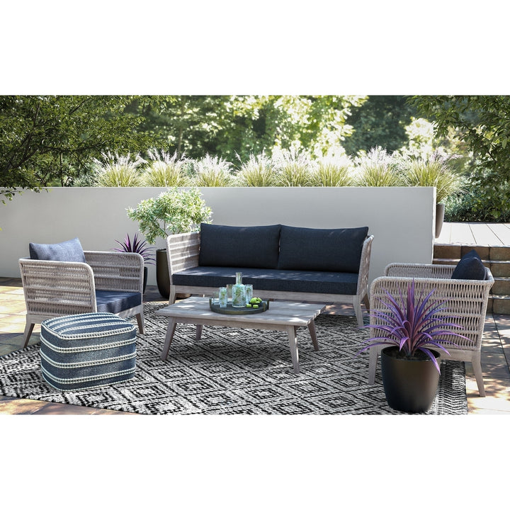 Santiago Outdoor Sofa Acacia Wood Woven Rope Water Repellent Cushions Modern Image 3