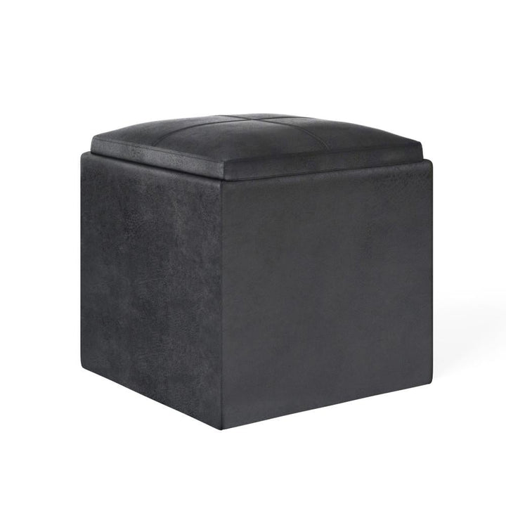 Rockwood Cube Storage Ottoman Distressed Vegan Leather 16.9 inch Tray Storage Image 1