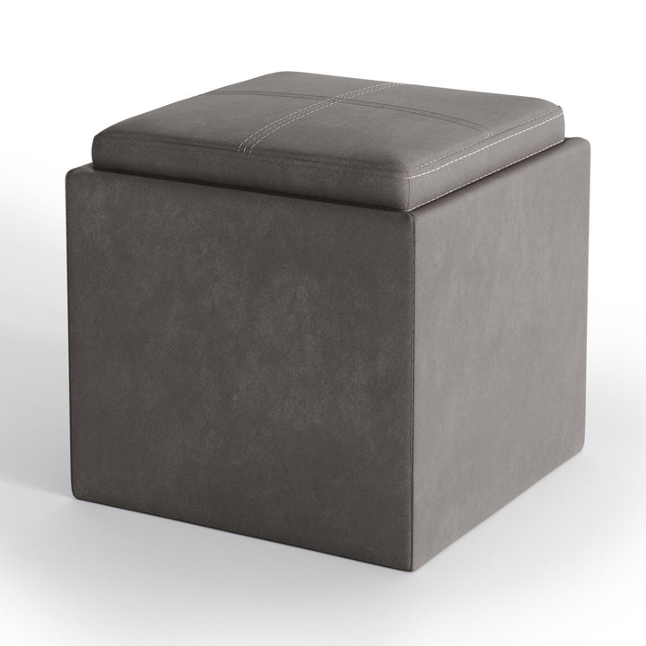 Rockwood Cube Storage Ottoman in Distressed Vegan Leather Image 4
