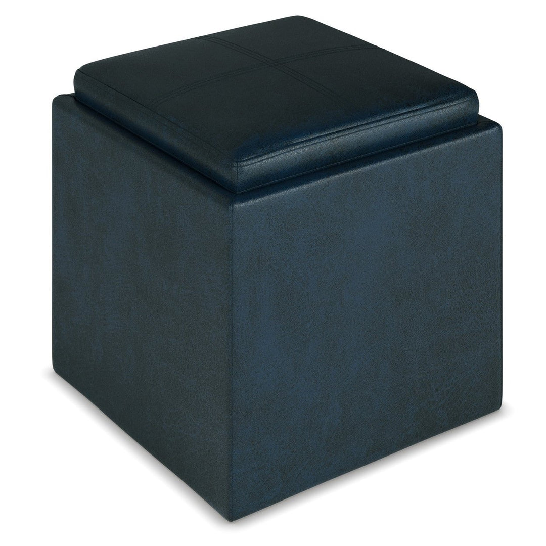 Rockwood Cube Storage Ottoman in Distressed Vegan Leather Image 1