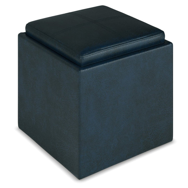 Rockwood Cube Storage Ottoman Distressed Vegan Leather 16.9 inch Tray Storage Image 1