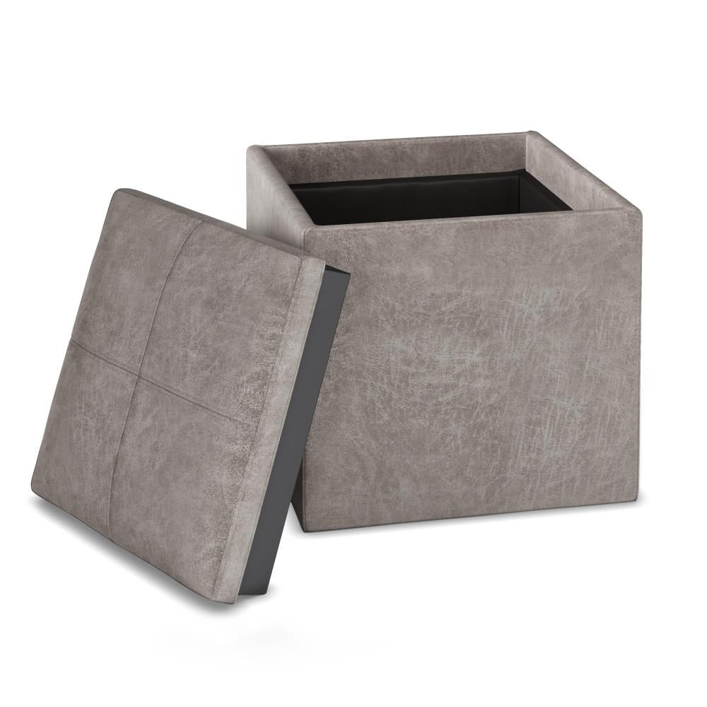 Rockwood Cube Storage Ottoman in Distressed Vegan Leather Image 12