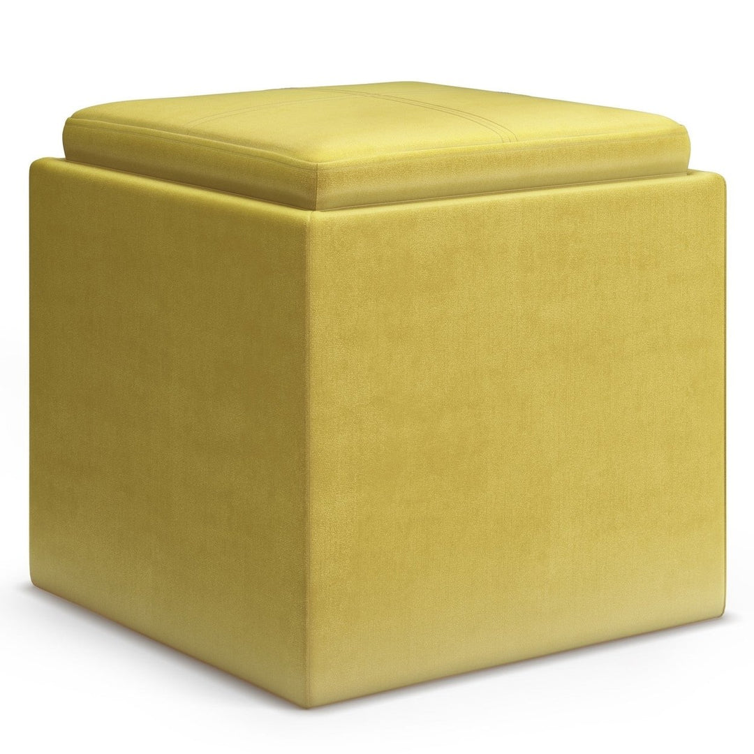 Rockwood Cube Storage Ottoman Velvet Fabric 16.9 Inch Multi-Functional Tray Image 1