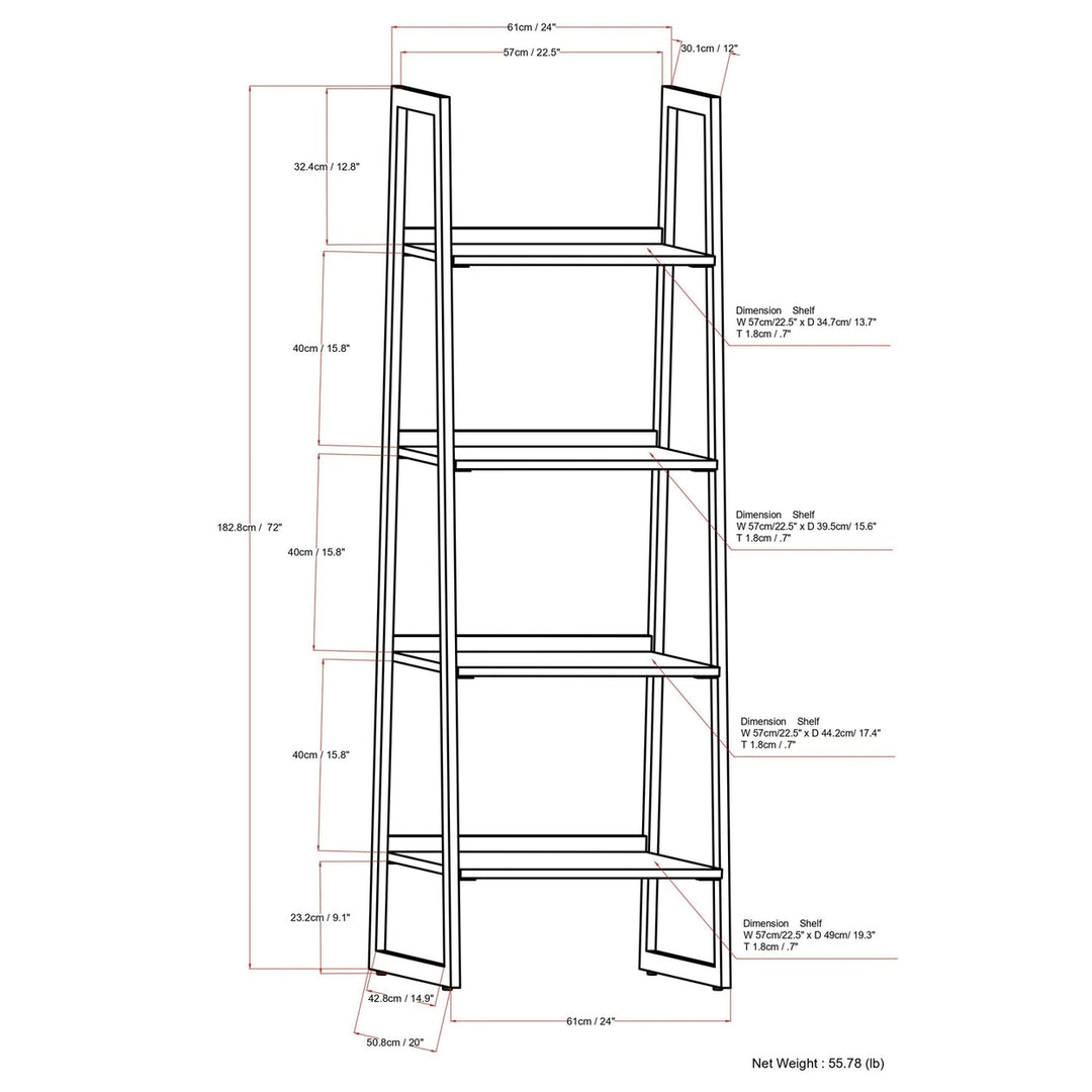Sawhorse Solid Walnut Veneer and Metal Ladder Shelf Image 7