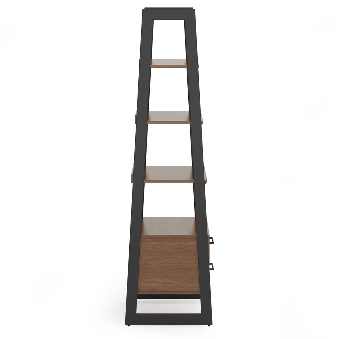 Sawhorse Solid Walnut Veneer and Metal Ladder Shelf with Storage Image 6