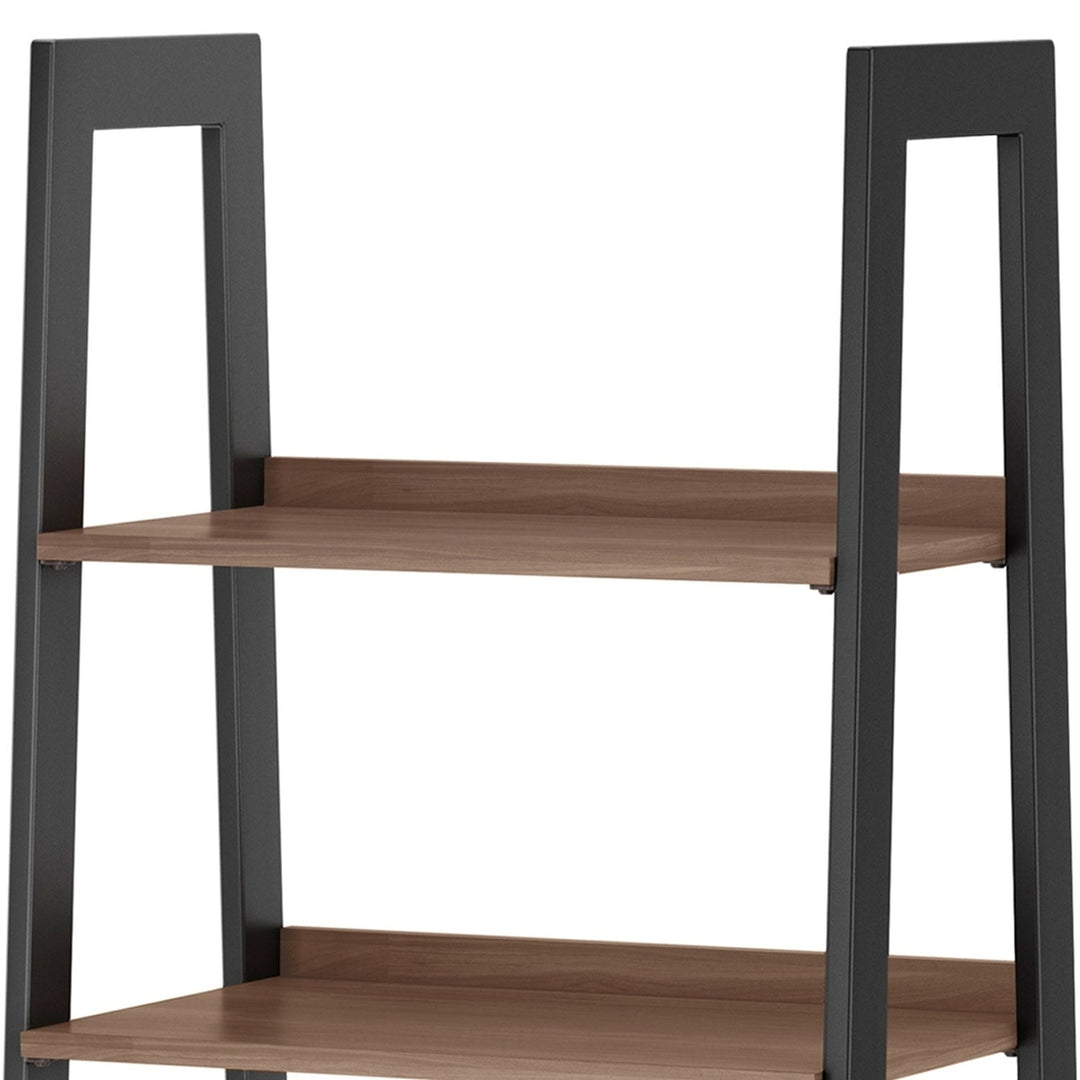 Sawhorse Solid Walnut Veneer and Metal Ladder Shelf with Storage Image 7