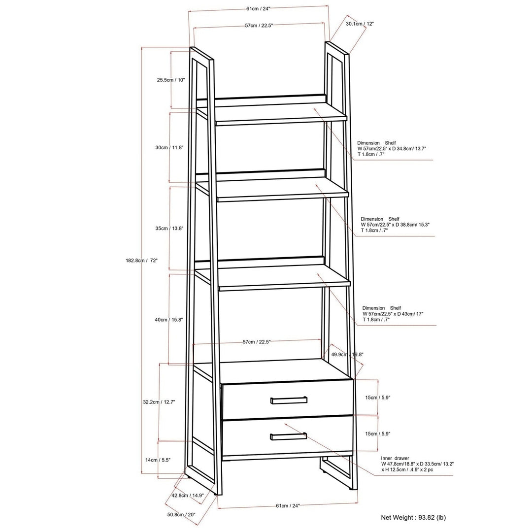 Sawhorse Solid Walnut Veneer and Metal Ladder Shelf with Storage Image 11