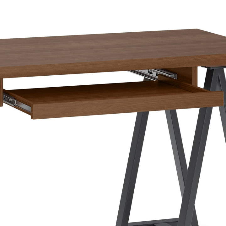 Sawhorse Solid Walnut Veneer and Metal Small Desk Image 7
