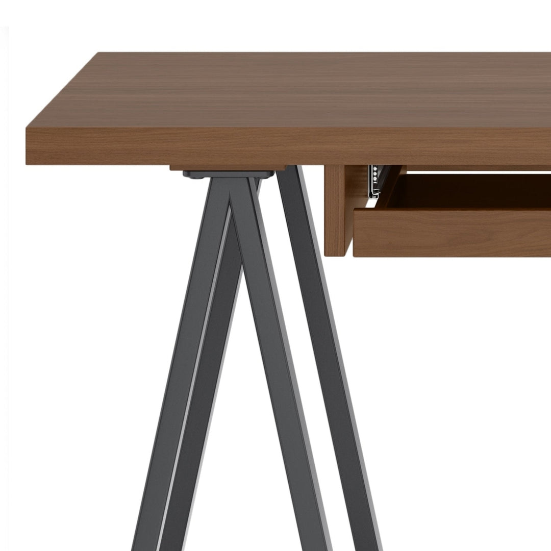 Sawhorse Solid Walnut Veneer and Metal Small Desk Image 8