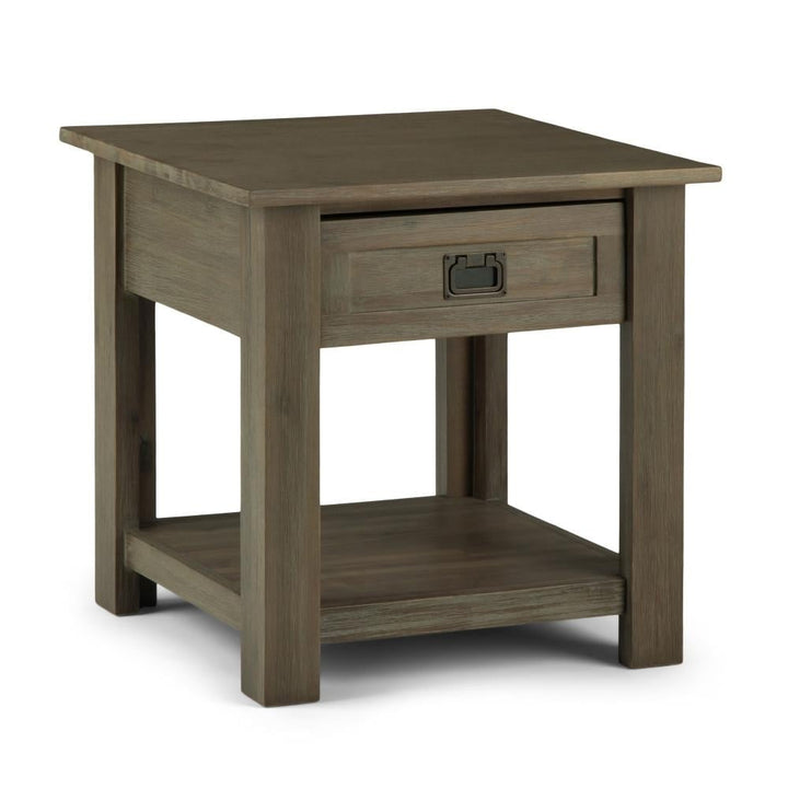 Monroe Acacia End Table 22 inch Rustic Modern Side Table with Drawer and Shelf Image 1