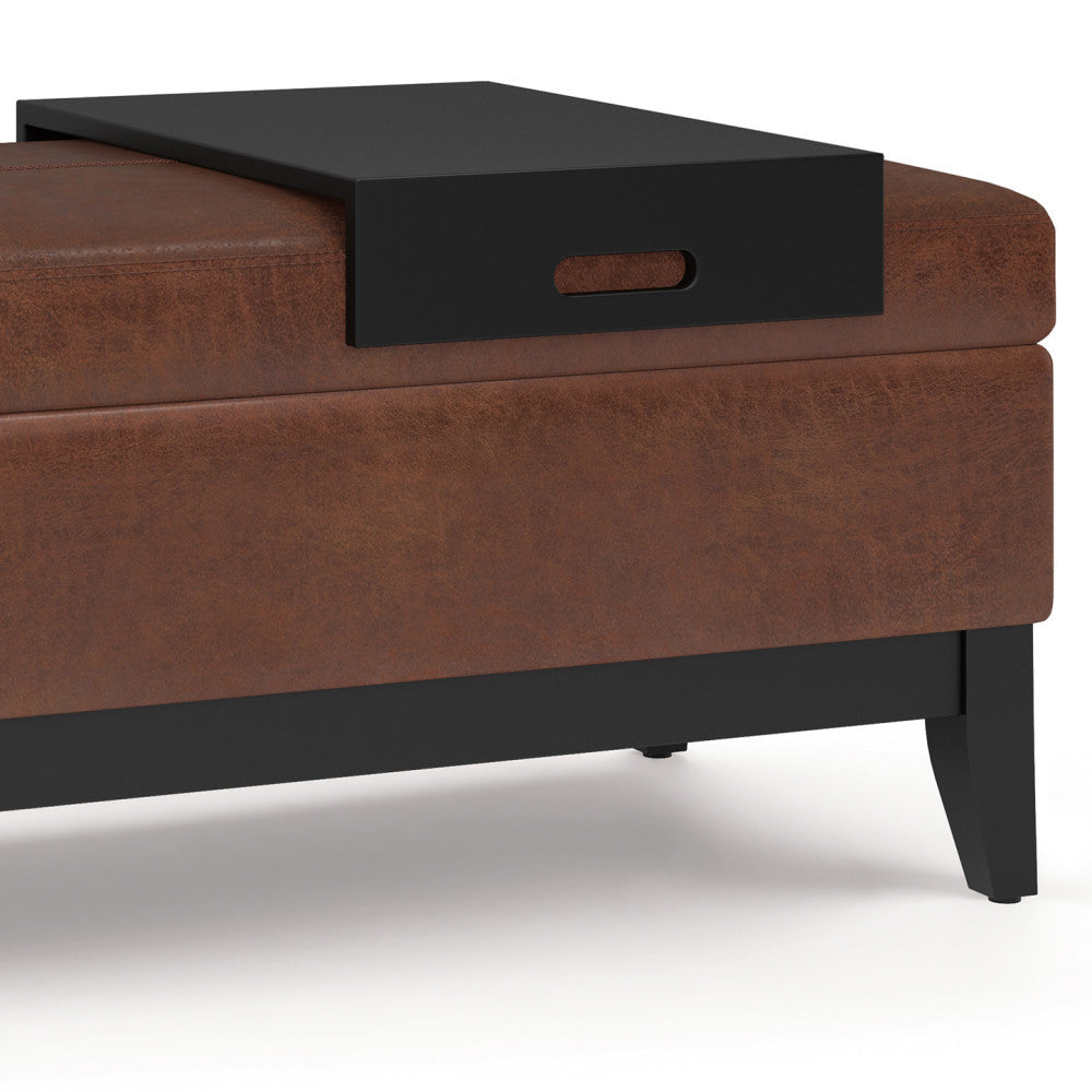 Oregon Storage Ottoman Bench with Tray in Distressed Vegan Leather Image 6