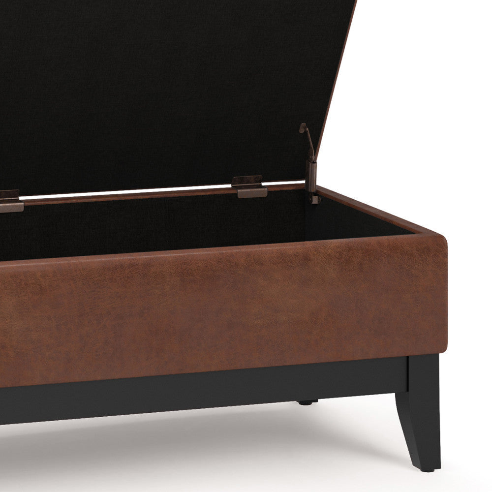Oregon Storage Ottoman Bench with Tray in Distressed Vegan Leather Image 8