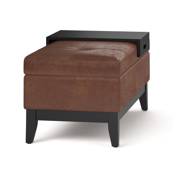 Oregon Storage Ottoman Bench with Tray in Distressed Vegan Leather Image 9