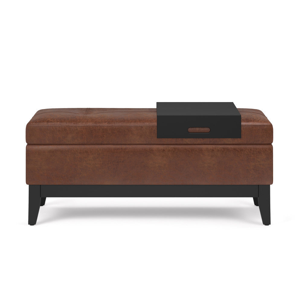 Oregon Storage Ottoman Bench with Tray in Distressed Vegan Leather Image 11