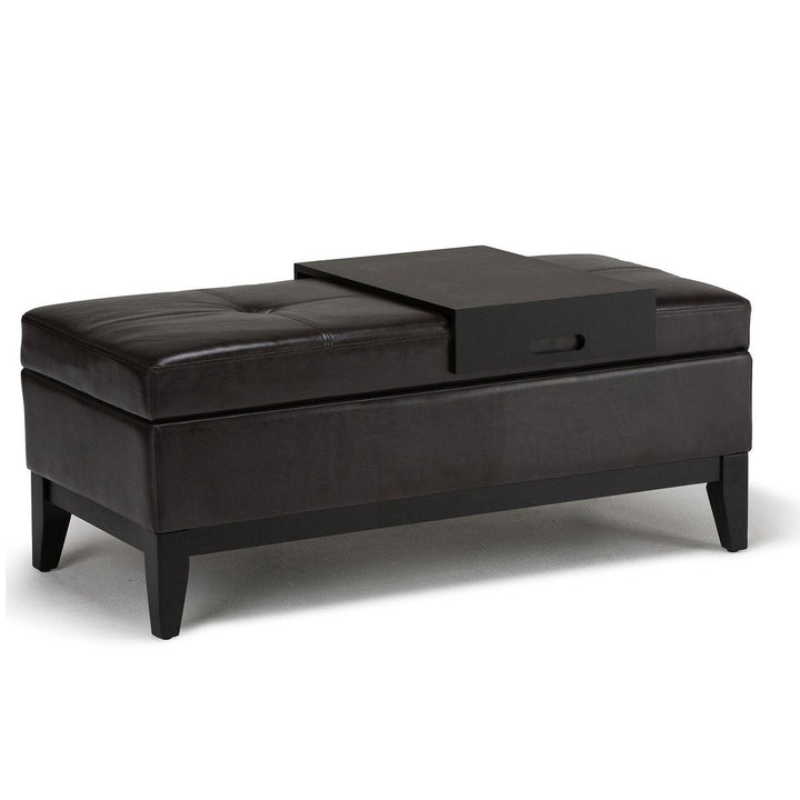 Oregon Storage Ottoman Bench with Tray in Vegan Leather Image 1