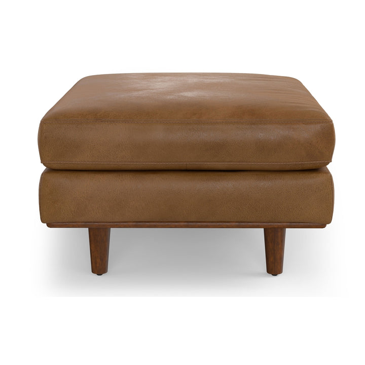 Morrison Ottoman Genuine Top Grain Leather Footrest Accent Coffee Table Brown Image 7