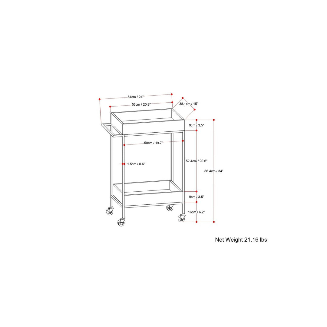 Simons 24 Inch Mango Wood Bar Cart with Metal Frame and Wheels for Hosting Image 12