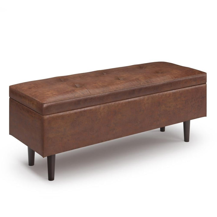 Shay Mid Century Rectangular Storage Ottoman Distressed Chestnut Brown 48x18x18.5 Image 2