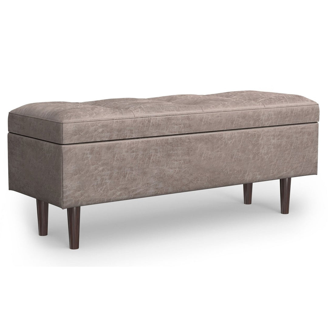 Shay Mid Century Rectangular Storage Ottoman Distressed Chestnut Brown 48x18x18.5 Image 3