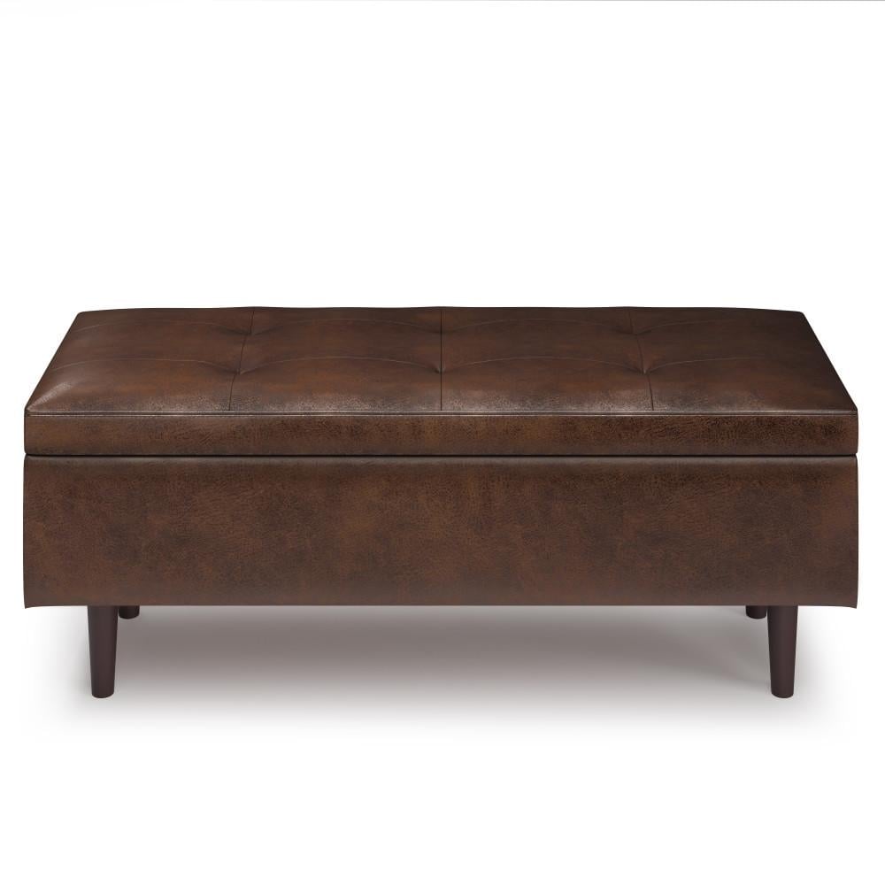 Shay Mid Century Rectangular Storage Ottoman Distressed Chestnut Brown 48x18x18.5 Image 8