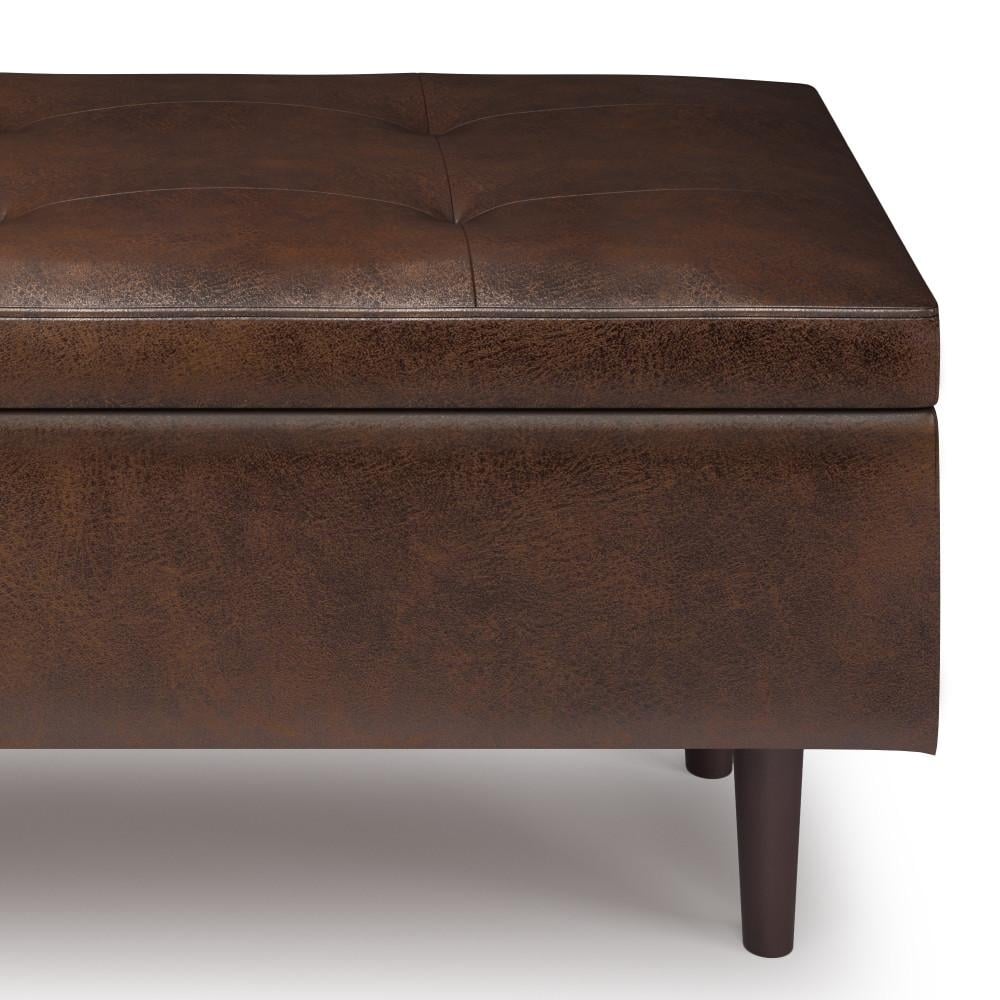 Shay Mid Century Rectangular Storage Ottoman Distressed Chestnut Brown 48x18x18.5 Image 10