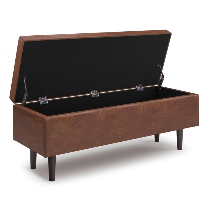 Shay Mid Century Rectangular Storage Ottoman Distressed Chestnut Brown 48x18x18.5 Image 12